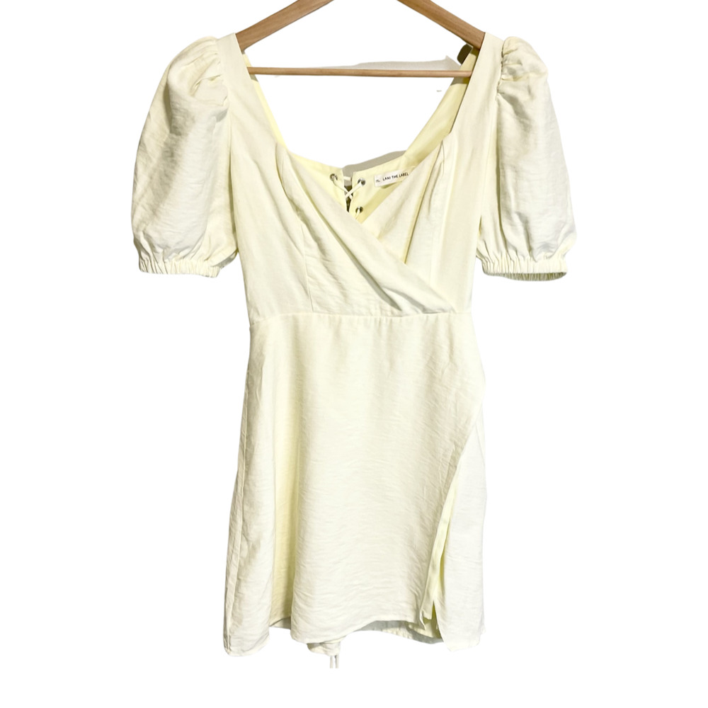 Lani the Label Puff Sleeve Mini Dress Yellow Tulip Skirt Lace Up Renaissance